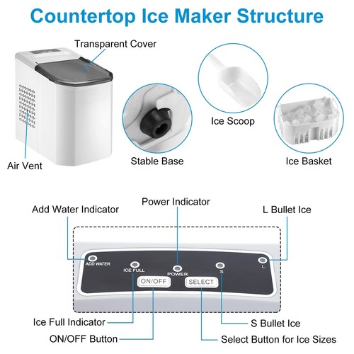 Electric Countertop Ice Maker with Ice Scoop Basket Self-cleaning Max 33LBS/24Hr - Bild 7 von 12