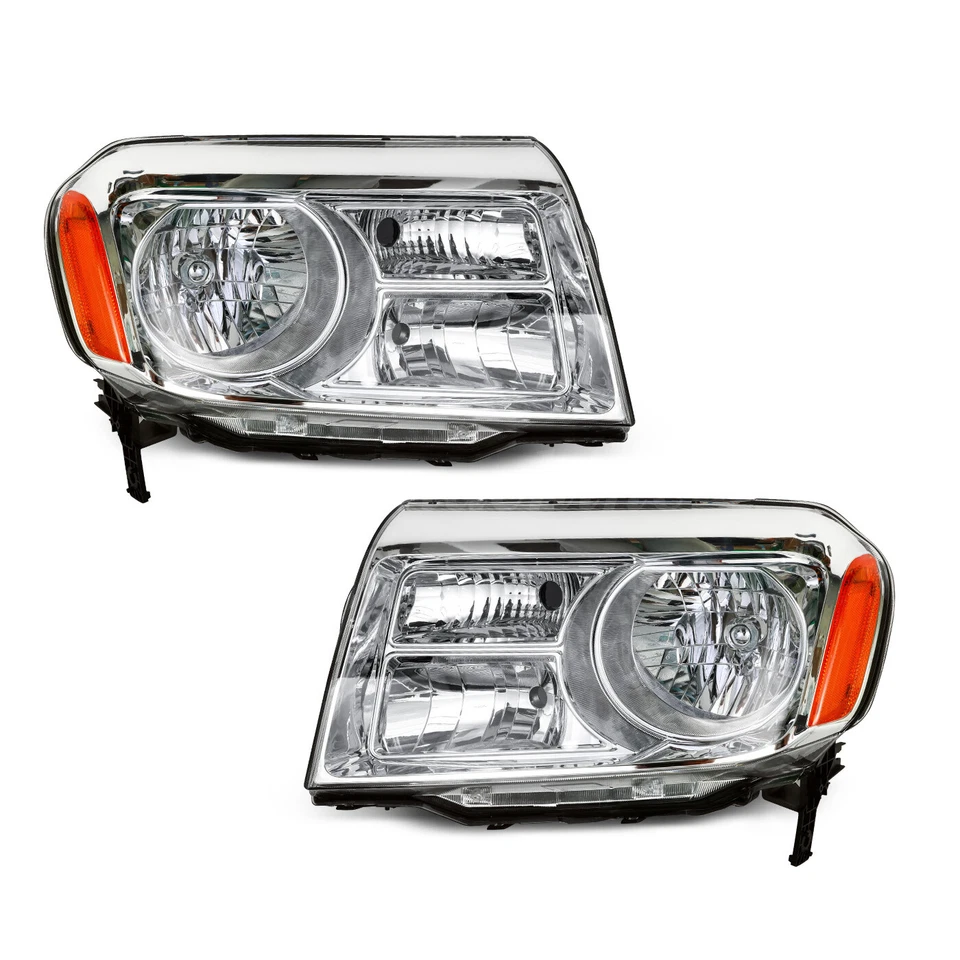 Headlights Pair For 2012 2013 2014 2015 Honda Pilot Halogen Chrome Headlamps Set Foto 2 de 4
