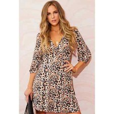 NWT 3/4 SLEEVE LEOPARD PRINT WRAP DRESS - XL
