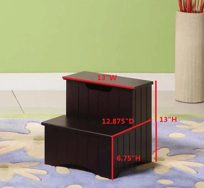 Kings Brand Furniture - Takoma Wood Bedroom Step Stool with Storage, Dark Cherry - Image 2 of 4