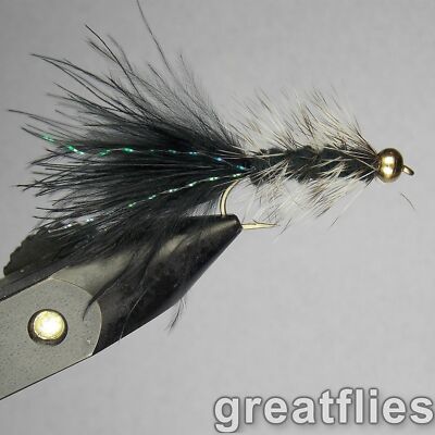 1 dozen (12) - Woolly Bugger - BLACK & GRIZZLY - Bead Head
