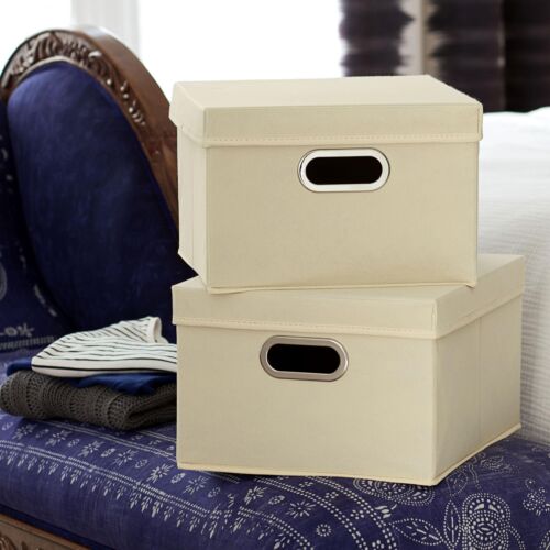 Fabric Storage Boxes With Lids And Handles Natural - Picture 2 of 7
