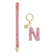 Initial Letter N Keychain for Women Rhinestone Alphabet Keychain, Pink