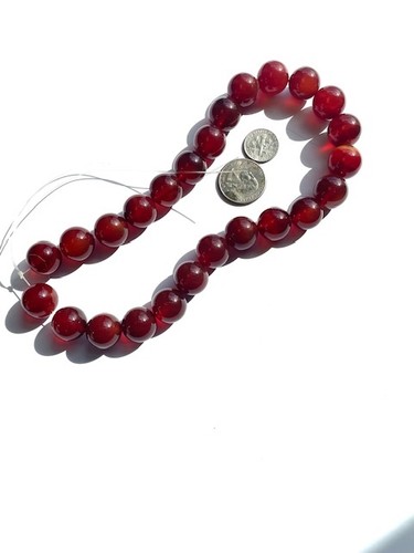 29 Large Vintage 1980's Translucent Carnelian Round Beads 12mm 18” long