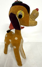 Vtg Japan Plush Bambi Or Rudolf 11 inches Red nose like Rudolf Spots like Bambi