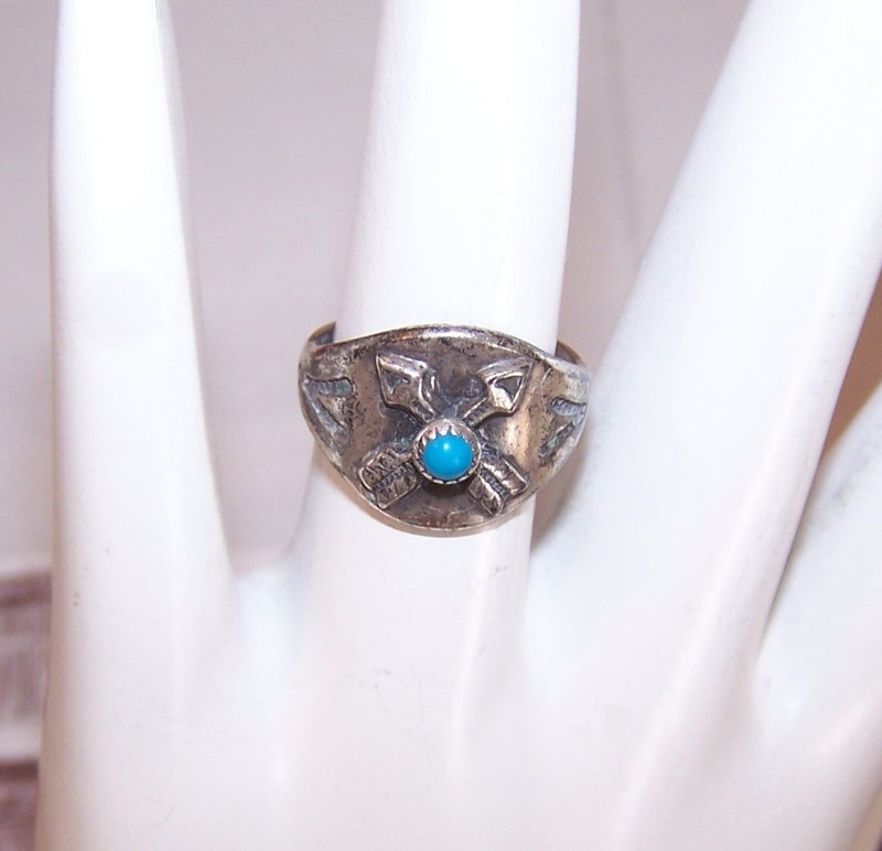BELL TRADING POST Native American Sterling Silver Turquoise Crossed Arrows Ring