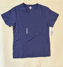 Fundamentals White Swan Women's Short Sleeve Pockets Scrub Top- Small- Navy Blue