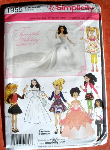 Simplicity 1955 Fashion Doll Clothes 3 Sizes Pattern S-L (10.5-11.5-12.5") Uncut