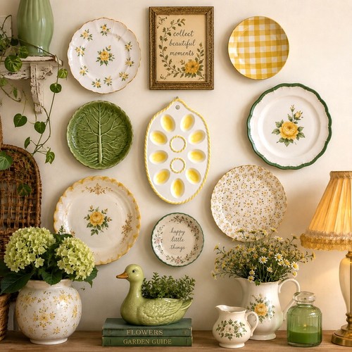 Vintage 1960s Deviled Egg Plate Yellow & White Ceramic Egg Platter Wall Decor