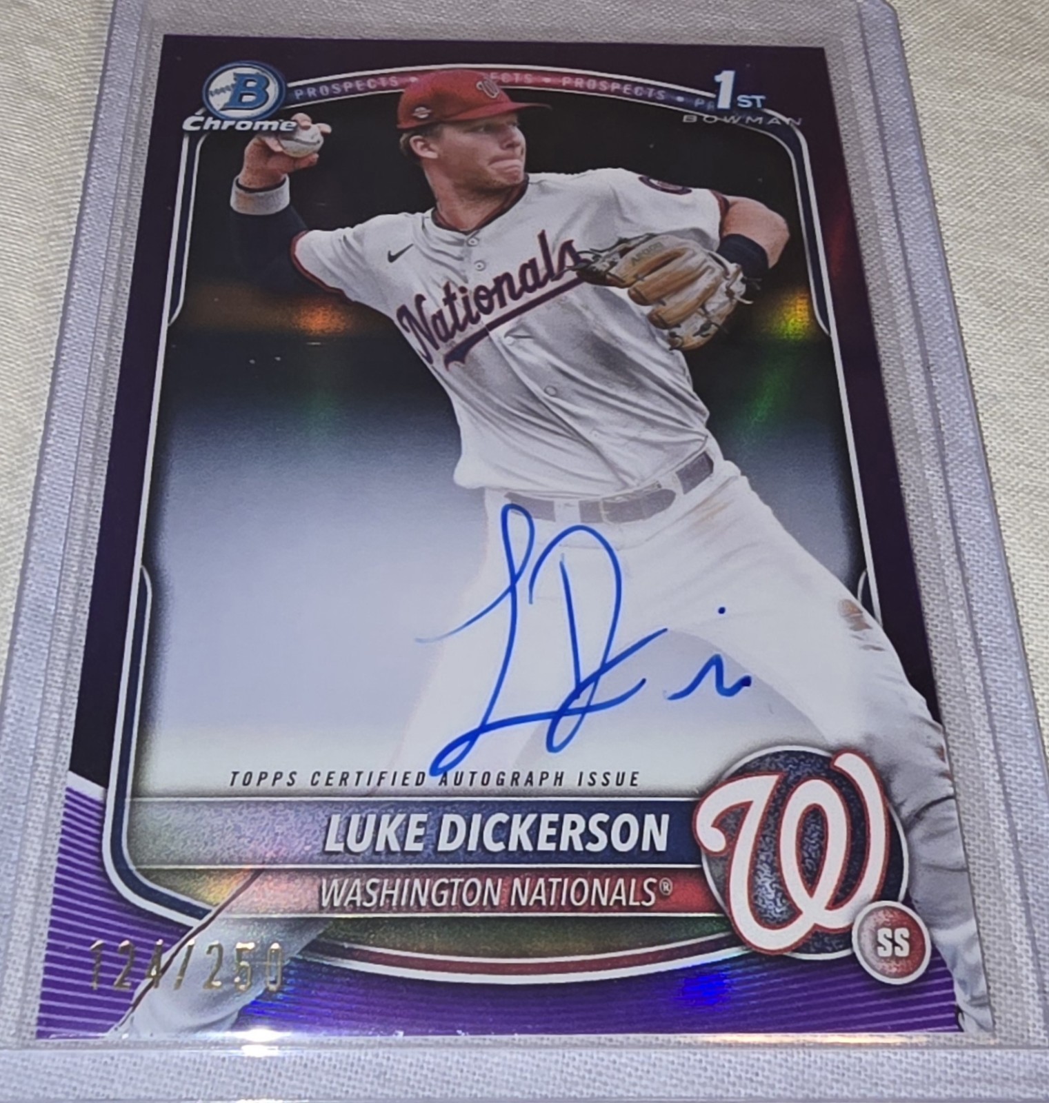 2025 Bowman Chrome Luke Dickerson 1st Auto Purple Refractor /250 Nationals