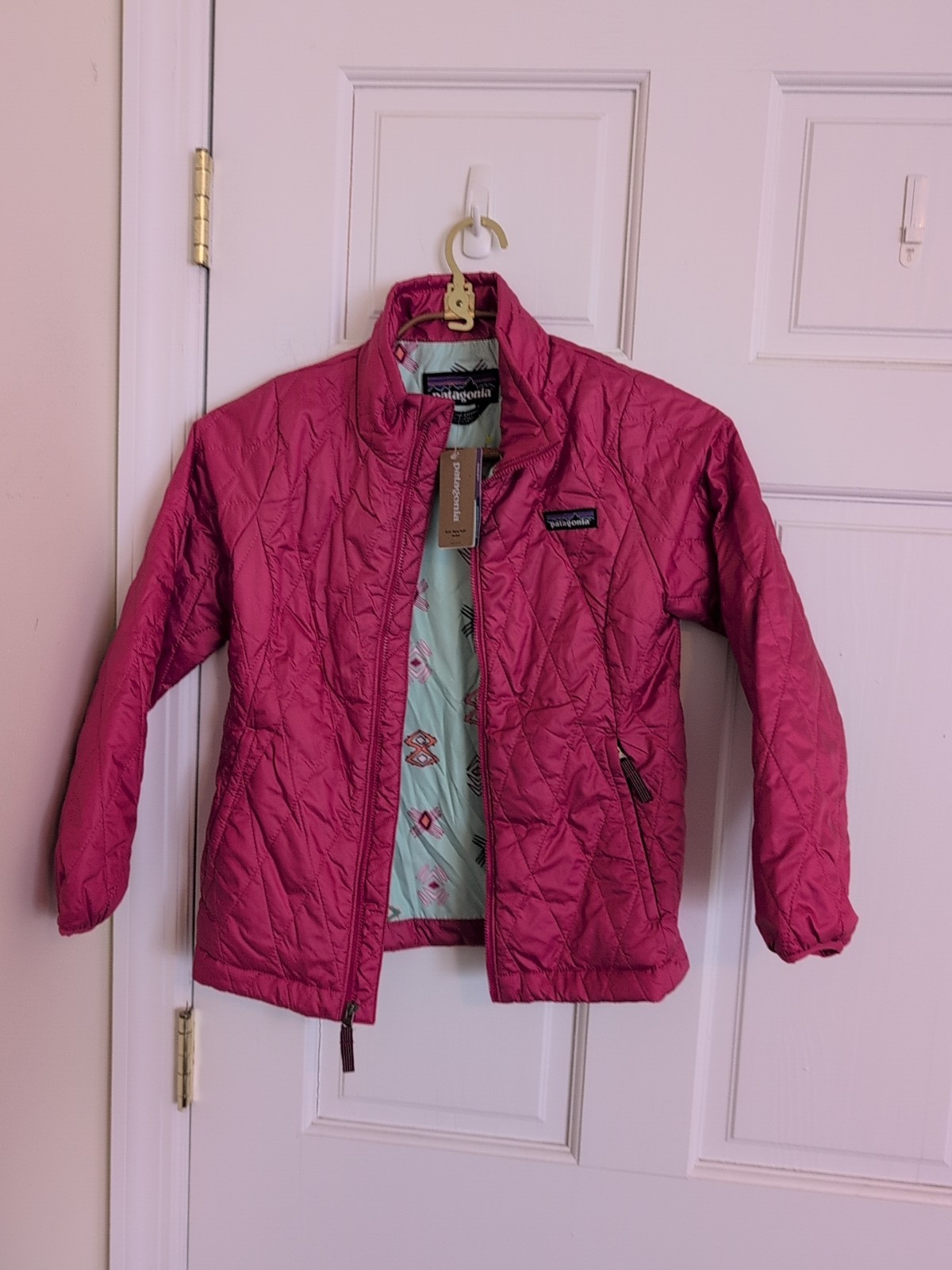 New Patagonia Girls (7-8 Yr) Nano Puff brick quilted insulat
