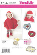 Simplicity 1734 Baby Poncho Diaper Covers Hat Booties w/appliques XS-S-M-L UNCUT