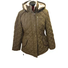 Laundry ~ Shelli Segal Women’s L Quilted Dark Olive Green Jacket Coat EXC COND