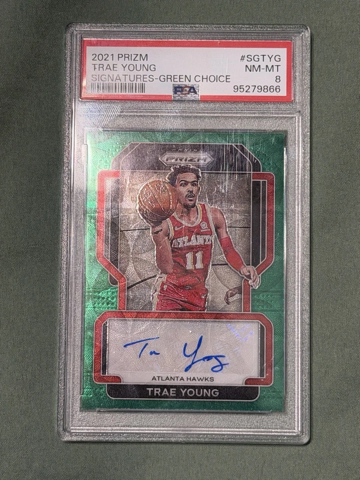 2021-22 Panini Prizm Trae Young Signatures Green Choice /8 #SG-TYG PSA 8 Hawks - Image 2 of 4
