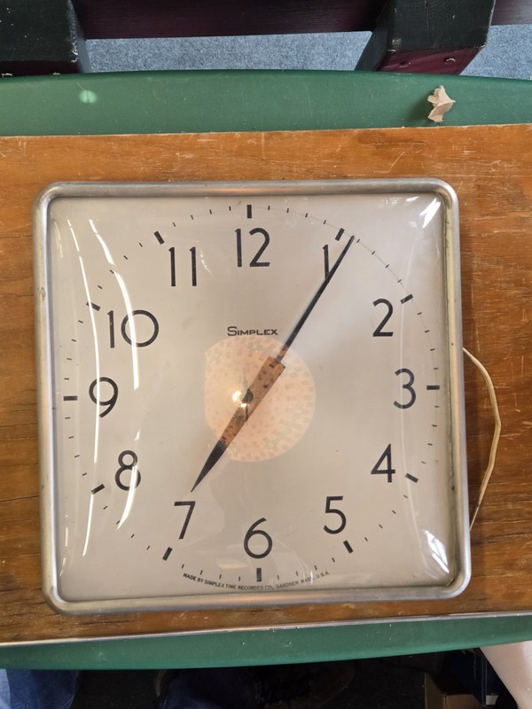 Vintage Simplex time recorder co. square factory wall clock ~ Made in USA ~