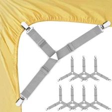 Adjustable Bed Sheet Fasteners Grippers Stay-Put Sheets Elastic Straps 8 Pcs