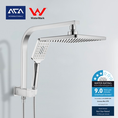 Chrome Square WELS 8'' Rain Shower Head Set Handheld Spray Wall Mounted ...