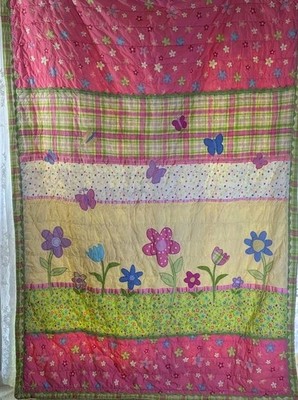 VTG. Circo Target Girls Green Pink Flower Butterfly Patchwork Twin Quilt & Sham