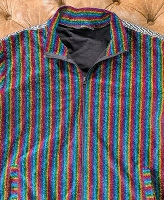 Jaded London Rainbow Glitter Sparkle Full Zip Jacket Aztec Style Sleeve Stripe L