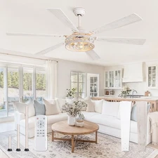 65 Inch Ceiling Fan with Lights, Farmhouse Caged Ceiling Fans with Remote, Wh...