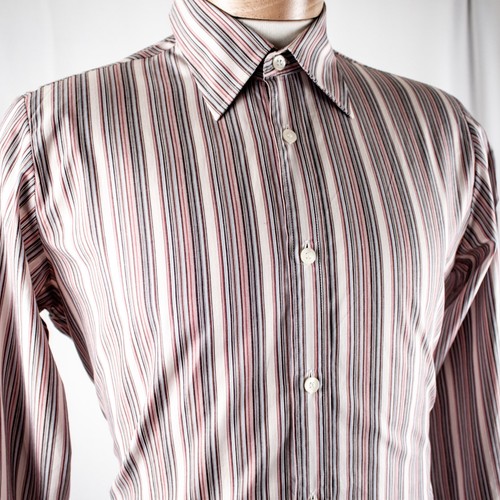 Hugo Boss, HUGO BOSS Vintage Pink Blue Green Lime Brown Striped Cotton Men Shirt Size S