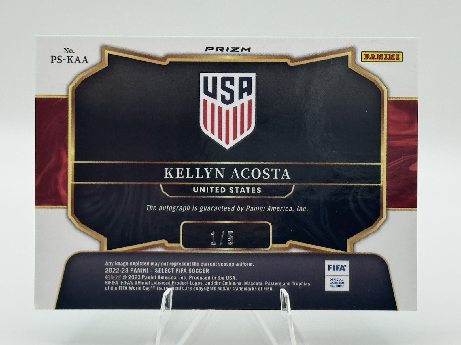2022-23 Panini Select FIFA Pitchside Signatures Kellyn Acosta Green /5 view 2