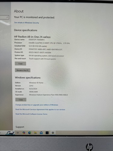 HP Pavilion 24 All-in-One PC 24-xa0024 i5-8400T 12GB RAM 256GB SSD Touchscreen - Picture 15 of 19
