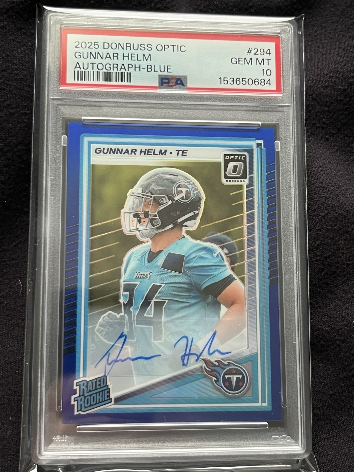 2025 Optic Gunnar Helm Blue Rated Rookie Auto /149 PSA 10 Pop 1 RC