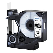 1PK 9mm Black on White Industrial Vinyl Tape Label 18443 For DYMO Rhino 6000