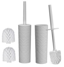 2 Pack Compact Toilet Brush  Holder Set, Plastic Round Barrel Loo Brush with...