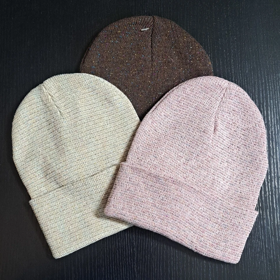 3 sombreros gorro tobogán tejido de invierno color liso con hilos brillantes arco iris OSFM Foto 2 de 4