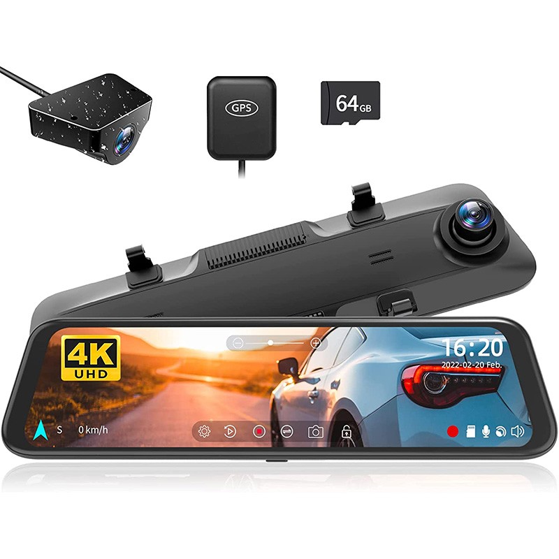 WOLFBOX 12'' 4K Rear View Mirror Camera Dual Dash Cam + Backup Camera with WDR