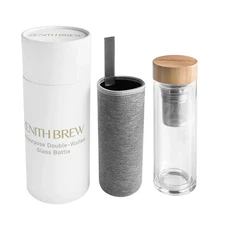 ZENITH BREW Glass Tea Infuser Fruit Water Bottle with Bamboo Lid