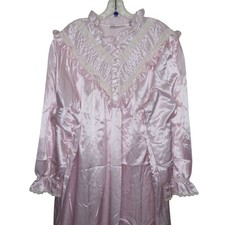 Vintage Erika Taylor Pink Satin Lace Long Nightgown Womens 2X Polyester Cotton