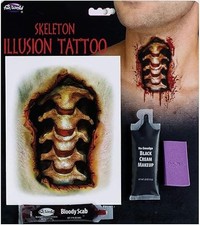 Fun World Skeleton Illusion Tattoo 4pc Makeup Kit, One-Size, Black Red