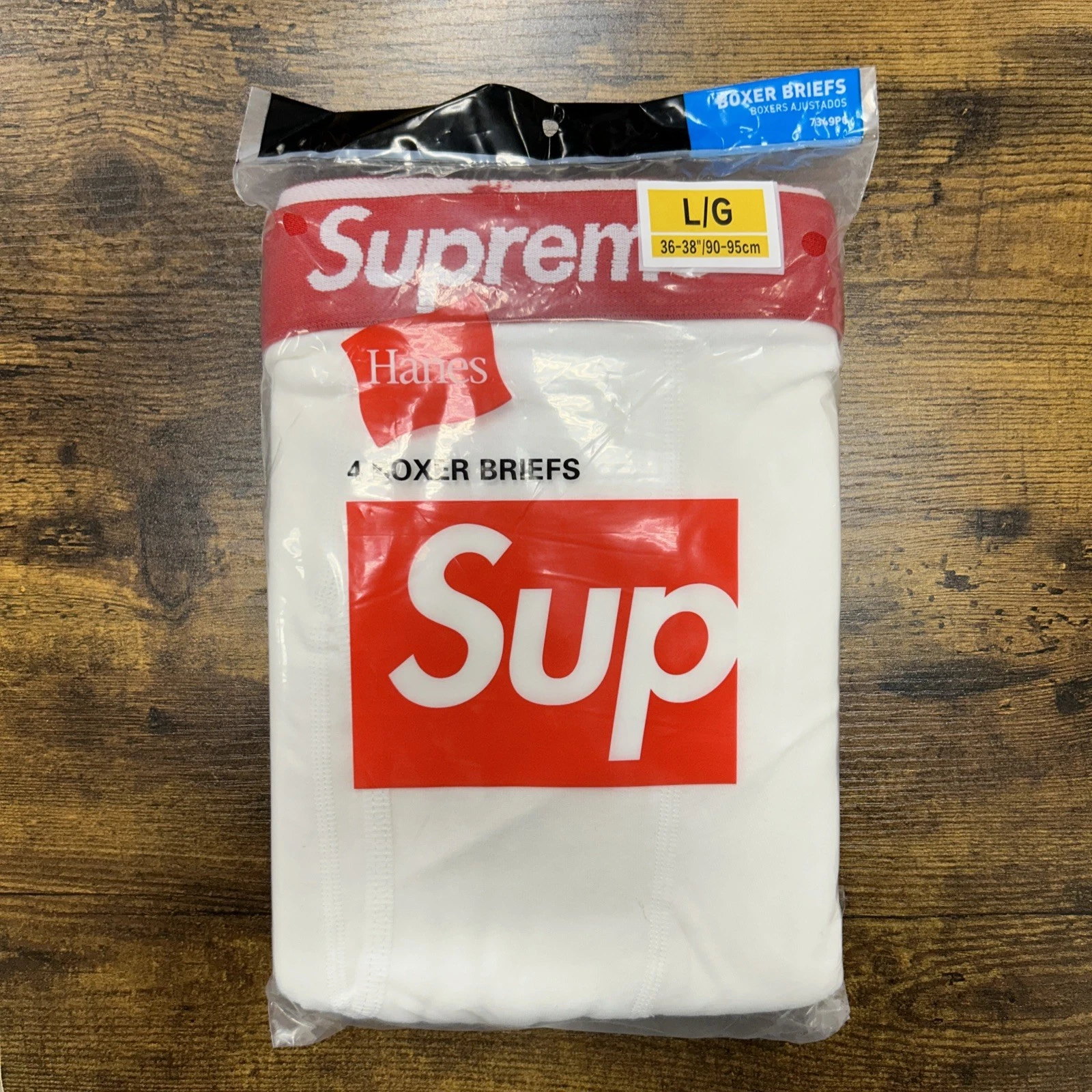 Lot de 4 boxers Supreme blancs taille L slips Hanes sous vêtement créateur neuf authentique