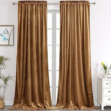 New Benedeco Camel Lux Velvet Room-Darkening Rod-Pocket Curtain Drapes, 52x96  
