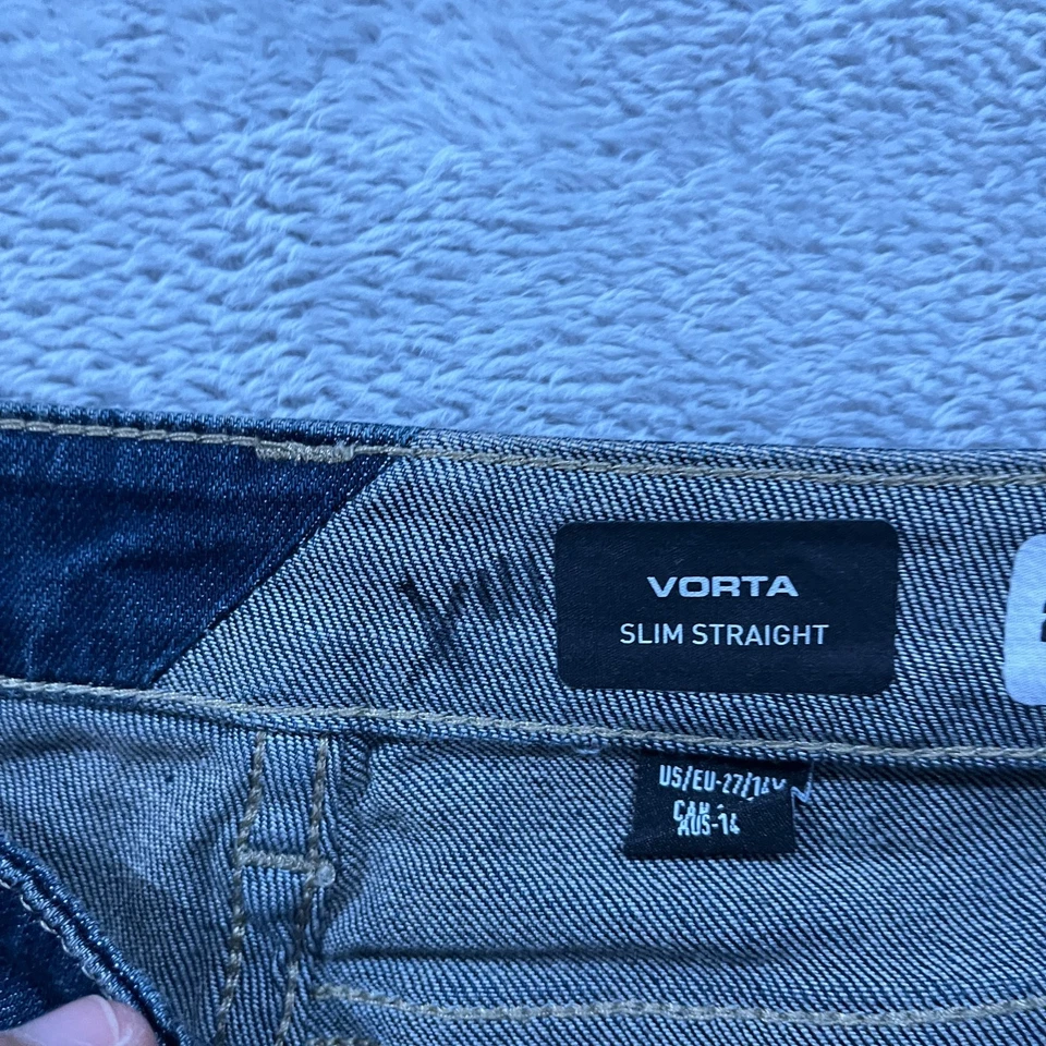 Pantalones de mezclilla Volcom para niños 27 14 años jóvenes Vorta ajustados pierna recta elásticos occidentales Y2K Foto 4 de 4