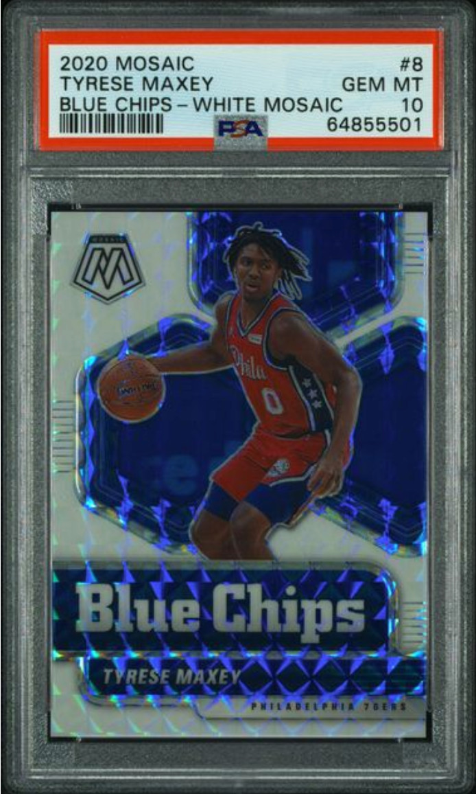 2020-21 Panini Mosaic - Blue Chips Tyrese Maxey #8 White Mosaic Prizm /25 (RC)