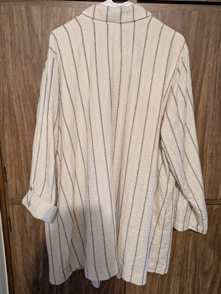 Chaqueta Blazer J. Jill Mezcla Lino Talla 2X, Frente Abierto Rayas, Pestaña Enrollable Foto 2 de 4