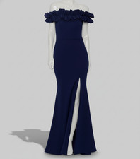 Xscape Women's Blue Ruffled Off-the-Shoulder Gown Dress Sz 8