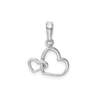 10k White Gold Open Heart Pendant Interlocking Double Hearts Charm for Women