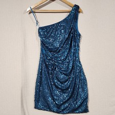 Lily Rose NWT Teal Blue Sequin One Shoulder Mini Dress Party Cocktail HOCO M