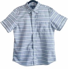 Banana Republic Large Men  s Button Up Shirt Light Grey Blue White Striped Cotton