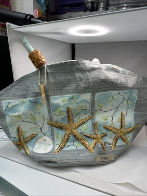 Paul Brent Coastal Life Sun & Sand Canvas Starfish & Sand Dollar Zip Tote Read 
