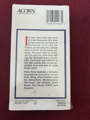 Party! Party! VHS 1989 Cult Sexy Comedy Acorn Video Peacock Horror Slasher Rare - Imagen 2 de 4