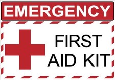 EMERGENCY FIRST AID KIT DECAL SAFETY HOSPITAL SIGN OSHA STICKER WAREHOUSE  