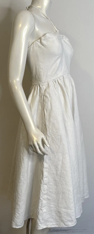 VTG Ralph Lauren Ivory Linen Sun Dress Womens 6 8 10 Halter Straps Full Skirt - Image 3 of 4