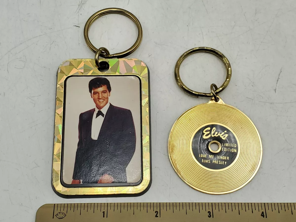 2 Vintage Elvis Presley Keychains Love Me Tender Gold Record Pinnacle Photo