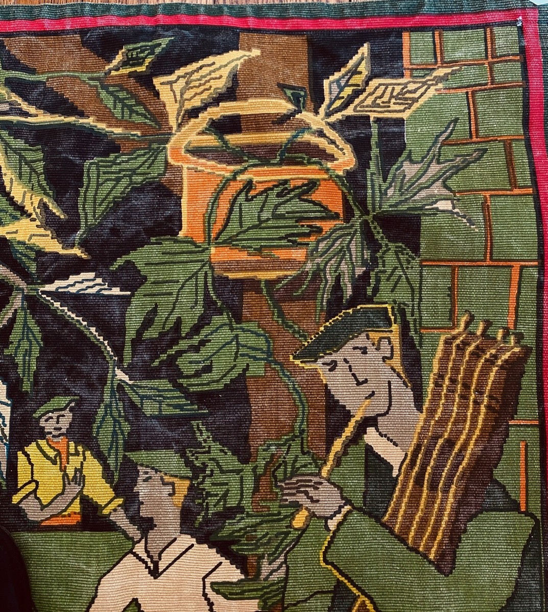 Vintage 1957 French Painted Tapestry Wall Hanging Piece